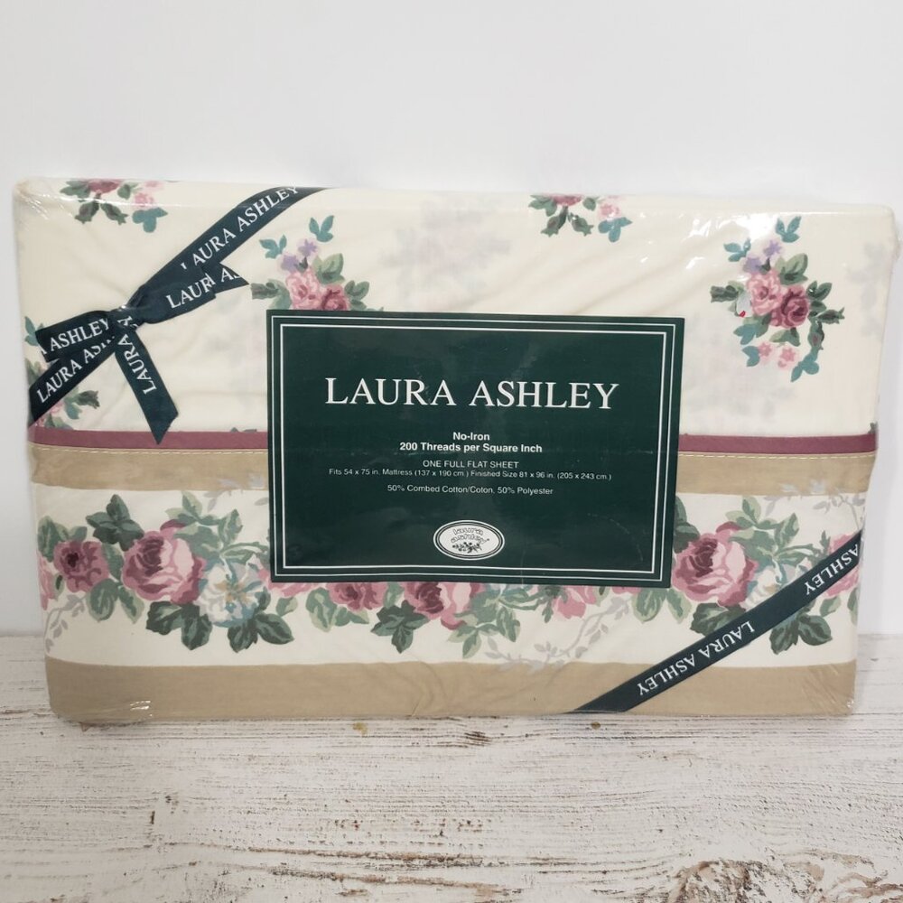 NIP Laura Ashley Florette Full Flat Sheet Floral Roses Cottagecore Grandmacore
